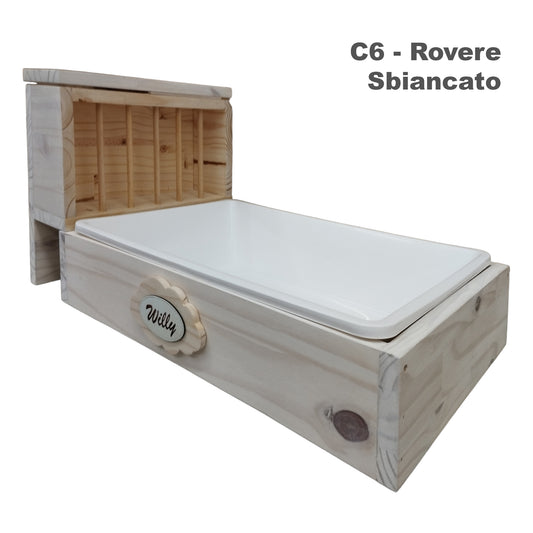Lettiera in legno per Conigli con Mangiatoia fieno